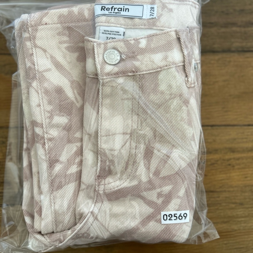 REFRAIN Los Angeles Women's Soft Pink white Camouflage Wide Leg Denim Pants - Picture 9 of 9